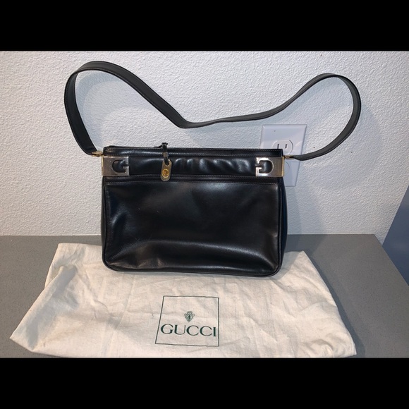 vintage gucci black leather handbag